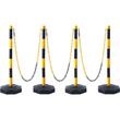 Set 4 stalpi delimitare, Inaltime reglabila, cu lant, Vevor Galben/Negru, Lungime lant 2.5x4 m, Inaltime 86 cm