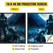 Ecran de proiectie cu trepied 100 inch, 4K Ultra HD, portabil, 16:9, Material anti-lumina, Ecran lavabil, Unghi de vizualizare 160 de grade