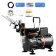 Kit aerograf multifunctional cu compresor, 3 pistoale, duze 0.2, 0.3, 0.8 mm, 23-25 l/min, 1-3.5 Bar, 47 dB, 120 W