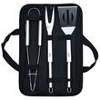 Set 3 ustensile gratar, Otel inoxidabil, Spatula, Furculita, Cleste, Husa