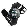 Ceas Smartwatch rezistent apa IP68, diametru 36 mm, 2 x curele, 15 zile de functionare cu o singura incarcare, Negru, Puls, Vreme, Sport