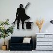 Decoratiune metalica de perete Krodesign Mandalorian & Yoda, dimensiune 60 cm, negru, grosime 1.5 mm