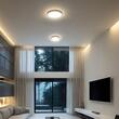Plafoniera led cu senzor miscare si telecomanda, Interior/Exterior IP44, 4000K, 2500 lm, 24 W, dimensiune 350 x 61 mm, Negru, Rotunda