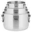 Set 3 oale Inox 2/4/6 l, capace sticla securizata, Manere pliabile, Gradatie in interior