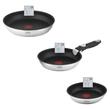 Set 3 tigai Inox cu maner detasabil, Teesa, Indicator incalzire, Suprafata antiaderenta din titan, diameter 22/24/28 cm