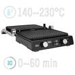 Grill electric Teesa 2000 W, suprafata striata 290 x 230 mm, Tava de colectare detasabila, Panou de control tactil