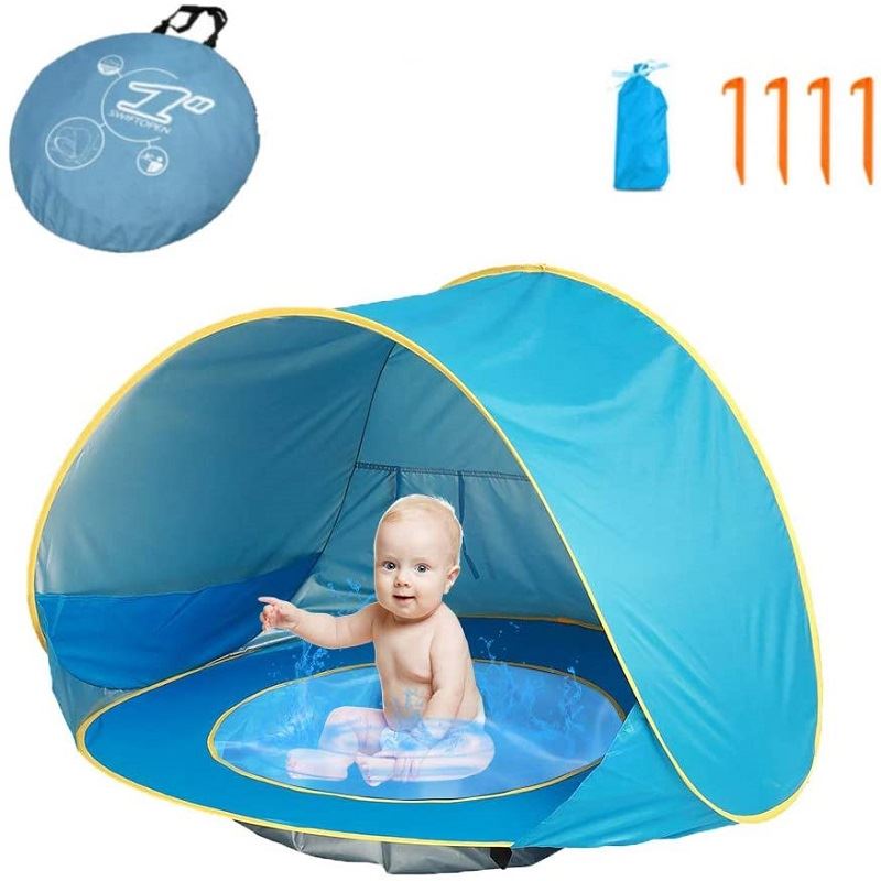 Cort Portabil De Vara Pentru Bebelusi Haushalt Impermeabil Pentru Plaja Cu Piscina Protectie Uv 50 Copii 0 4 Ani Albastru 1x80x70 Cm Victor Optimus Srl