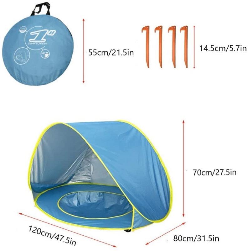 Cort Portabil De Vara Pentru Bebelusi Haushalt Impermeabil Pentru Plaja Cu Piscina Protectie Uv 50 Copii 0 4 Ani Albastru 1x80x70 Cm Victor Optimus Srl