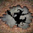 Decoratiune metalica de perete Krodesign Witch & Cat Halloween, diametru 48 cm, negru