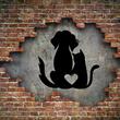 Decoratiune metalica de perete Krodesign Cat & Dog, diametru 48 cm, negru