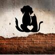 Decoratiune metalica de perete Krodesign Cat & Dog, diametru 48 cm, negru
