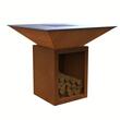 Gratar cu plita 10 mm si vatra de gatit Krodesign KRO-1292, dimensiune 1050(H)975x975 mm, Otel Corten, Spatiu depozitare lemne