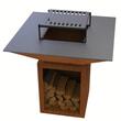 Gratar cu plita 10 mm si vatra de gatit Krodesign KRO-1292, dimensiune 1050(H)975x975 mm, Otel Corten, Spatiu depozitare lemne