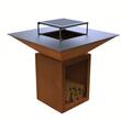 Gratar cu plita 10 mm si vatra de gatit Krodesign KRO-1292, dimensiune 1050(H)975x975 mm, Otel Corten, Spatiu depozitare lemne