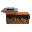 Gratar cu plita 10 mm si vatra de gatit pe lemne Krodesign KRO-1293, dimensiune 1050(H)975x975 mm, Otel Corten, Spatiu depozitare