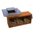 Gratar cu plita 10 mm si vatra de gatit pe lemne Krodesign KRO-1293, dimensiune 1050(H)975x975 mm, Otel Corten, Spatiu depozitare