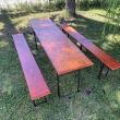 Set masa si 2 banci, Vivatechnix VMD-1053, 200x50x78 cm, cadru metal, blat lemn, pliabile