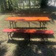 Set masa si 2 banci, Vivatechnix VMD-1053, 200x50x78 cm, cadru metal, blat lemn, pliabile