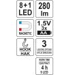 Lanterna cu magnet, rabatabila, Yato YT-08513, 9 leduri, 280 lm, 3xAA