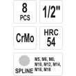 Set 8 chei de impact spline Yato YT-1069, 1/2, M5-M8
