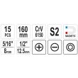 Surubelnita de impact Yato YT-28015, cutie metal, 15 piese, magnetic, Crom Vanadiu