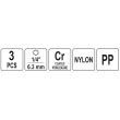 Set 3 perii Yato YT-47553, nylon, prindere Hex