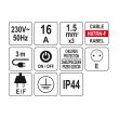Prelungitor cu 4 locasuri, Yato YT-81241, lungime cablu 3m, max 3500W, cu impamantare, IP44