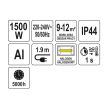 Incalzitor terasa cu halogen Yato YT-99500, 230V, 1500W, de tavan, IP44, Aluminiu