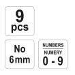 Set poansoane cifre 9 buc., 6mm, YATO YT-6854