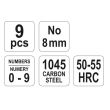 Set poansoane cifre, 9 buc, 8 mm, YATO YT-6855