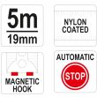 Ruleta Yato YT-7105, 5mx19mm, Automatic, Magnetica