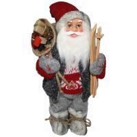 Mos Craciun Santa cu vesta, skiuri si sac cadouri, 30 cm