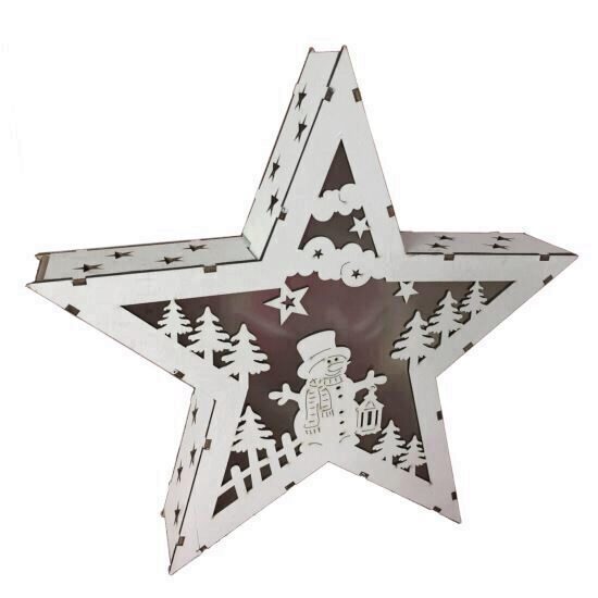 Decoratiune craciun, stea, Strend Pro Woodeco, 8xLED, 26x5x24 cm, lemn