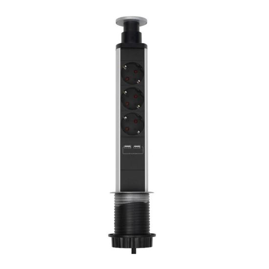 Prelungitor cu 3 locasuri, incastrabil in masa, Home NVE3USB, 2xUSB