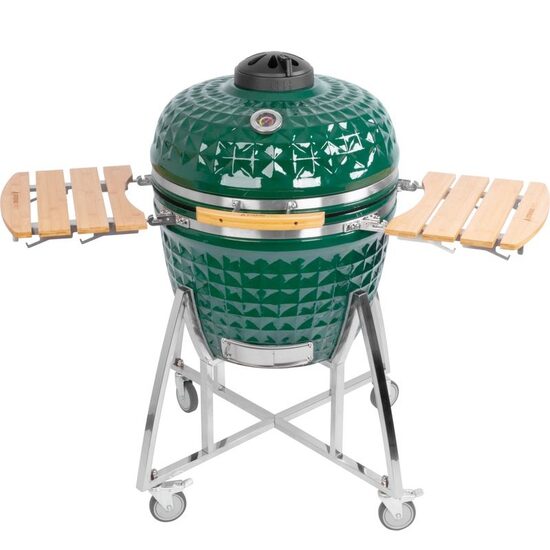 Grill Strend Pro Kamado, Ceramica si Inox, diametru 57.4 cm, Verde, 145x85x125 cm