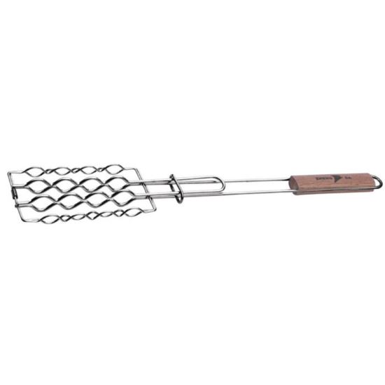 Suport gratar pentru carnati Strend Pro Grill, inox si coada lemn, 170x83/535 mm