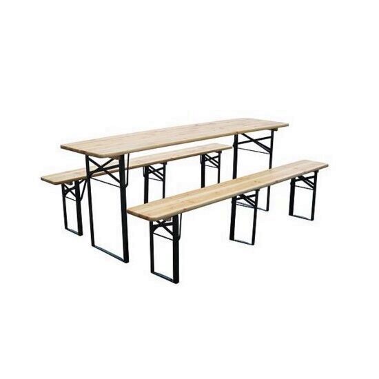 Set mobilier gradina, masa si 2 banci, Strend Pro Dortmund Standard, 175x46x77 cm, cadru metal, blat lemn