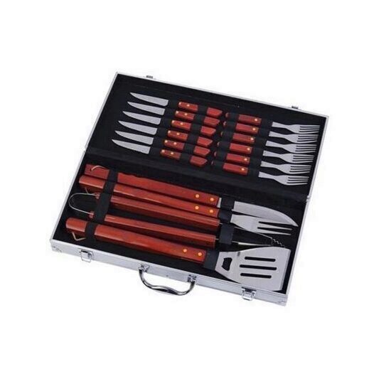 Set unelte pentru gratar Strend Pro Premium BBQ 45535, cutie metalica, Inox, 16 piese