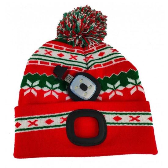 Caciula cu LED reincarcabila prin USB, Strend Pro X-mas Green, unisex, marime universal, 4xSMD, Li-Ion