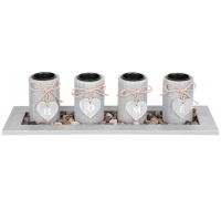 Suport pentru 4 lumanari Strend Pro Vintage Home, 39x12.5x10 cm, gri, pietricele
