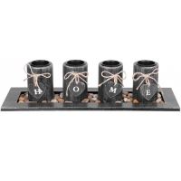 Suport pentru 4 lumanari Strend Pro Vintage Home, 39x12.5x10 cm, negru, pietricele