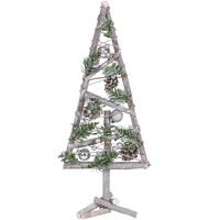 Decoratiune craciun Mini brad din lemn cu globuri, 20x3x47 cm