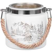 Suport decorativ pentru lumanari Strend Pro Mountain, din sticla si metal, 10x10 cm, alba