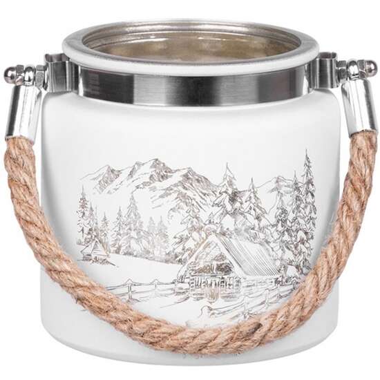 Suport decorativ pentru lumanari Strend Pro Mountain, din sticla si metal, 10x10 cm, alba