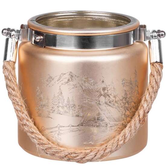 Suport decorativ pentru lumanari Strend Pro Mountain, din sticla si metal, 10x10 cm, Auriu