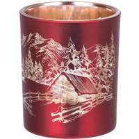 Suport decorativ pentru lumanari Strend Pro Mountain, din sticla, 6x7 cm, Rosu