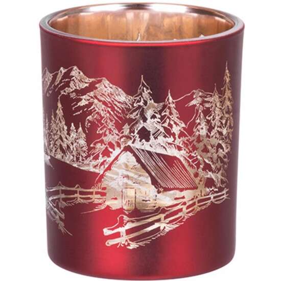 Suport decorativ pentru lumanari Strend Pro Mountain, din sticla, 6x7 cm, Rosu