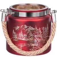 Suport decorativ pentru lumanari Strend Pro Mountain, din sticla si metal, 10x10 cm, Rosu