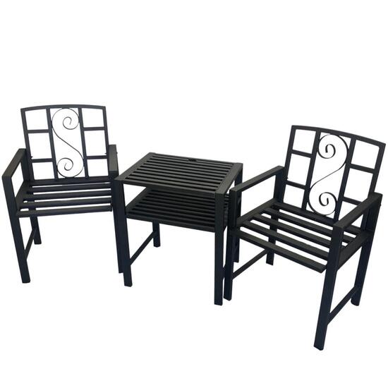 Set masuta si 2 scaune pentru gradina, metalice, 151x50x84 cm, maxim 140 kg, fara perne