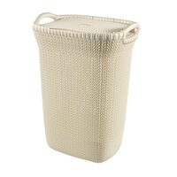 Cos de rufe cu capac, Curver Knit Alb, dimensiune 45x34x61 cm, 57 l